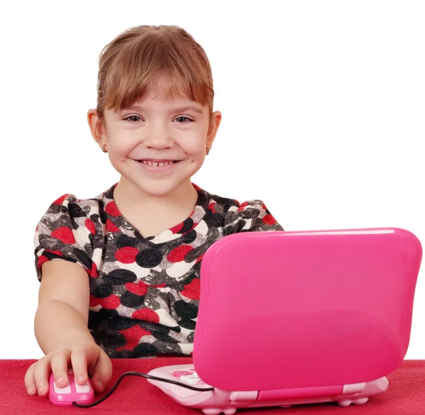 Dizüstü bilgisayar ile mutlu küçük kız — Stok fotoğraf