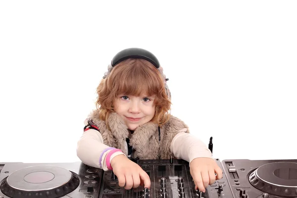 Pequeña niña dj con tocadiscos — Foto de Stock