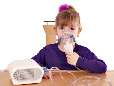 Little girl taking inhaled clipart