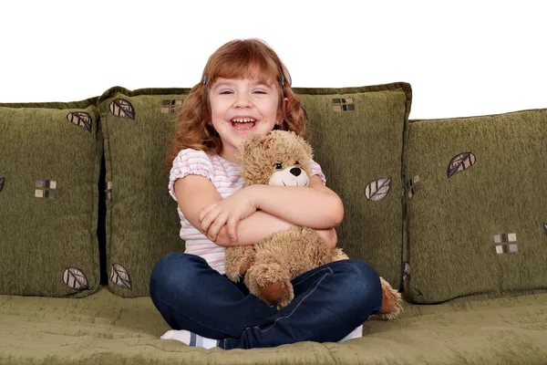 快乐的小女孩与玩具熊 — 图库照片