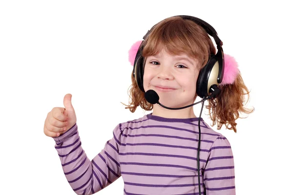 Little girl with headphones and thumb up — Stock Photo, Image