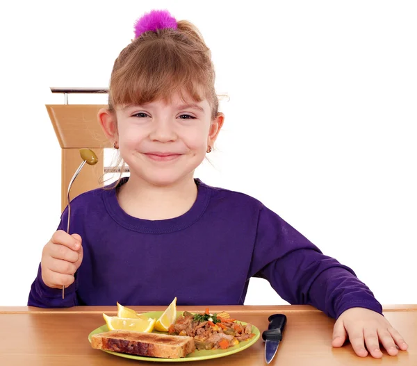Ευτυχισμένη κοριτσάκι που τρώει — Φωτογραφία Αρχείου