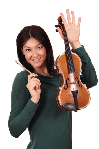 Krásná dívka s housle pózuje — Stock fotografie