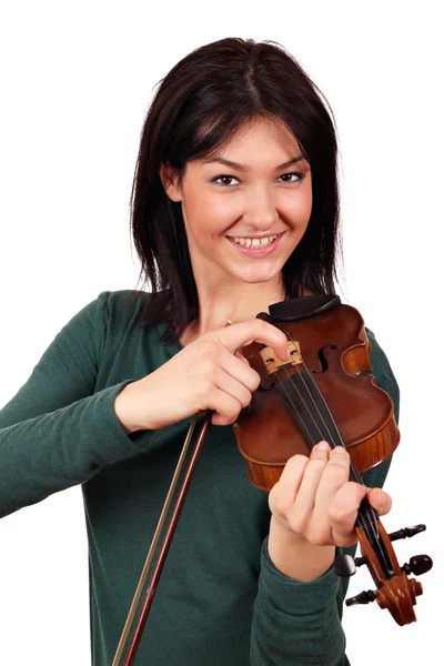 Glad tjej med violin — Stockfoto