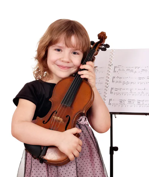 Kis lány pózol, hegedű — Stock Fotó