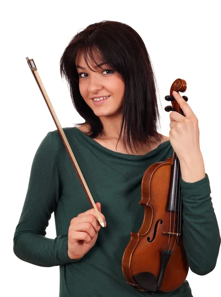 Красивая девушка со скрипичным портретом — стоковое фото