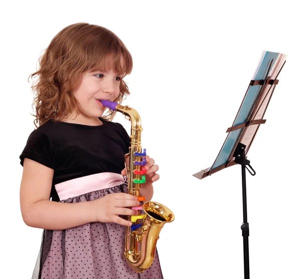 Kleines Mädchen mit Saxophon — Stockfoto