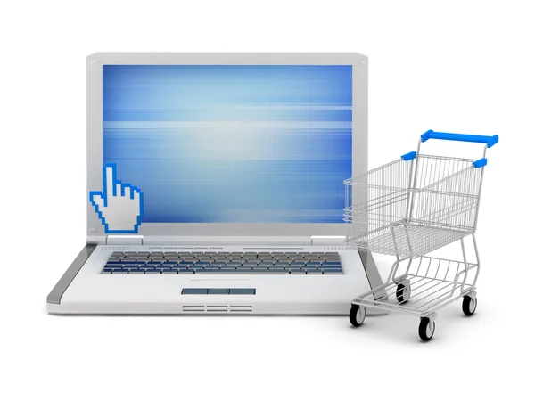 İnternet alışveriş - laptop ve sepeti — Stok fotoğraf