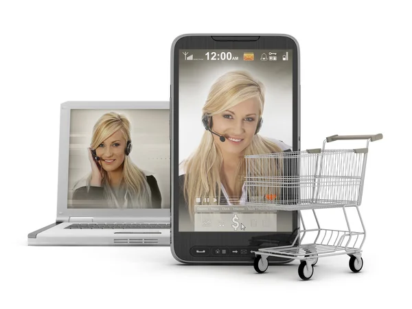 Mobilní nakupování - on-line podpora — Stock fotografie