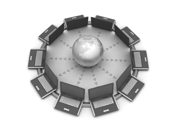 Глобальная сеть - компьютеры и глобус — стоковое фото