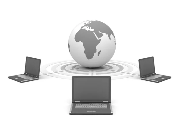 Globalt nätverk - datorer och globe — Stockfoto
