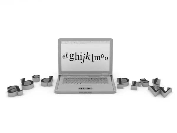 Copywriting - ilustracja koncepcja - laptop i litery — Zdjęcie stockowe