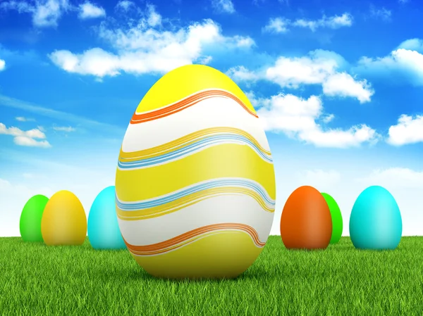 Huevos de Pascua sobre fondo primavera —  Fotos de Stock