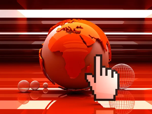 Globus und Cursor-Hand - 3D-Illustration — Stockfoto