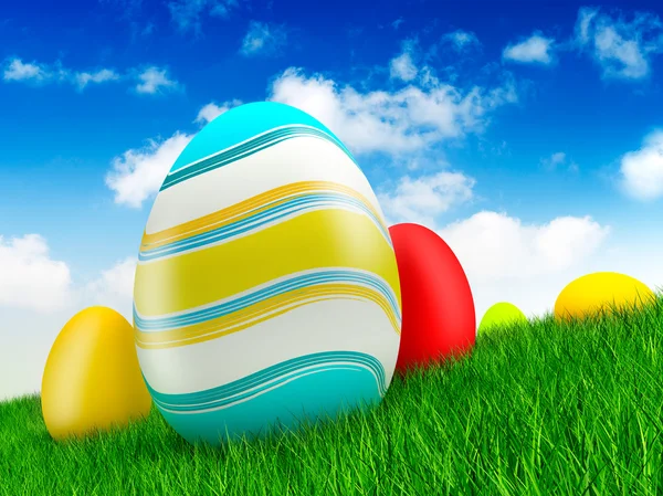 Easter eggs on green grass background — Stock Photo, Image