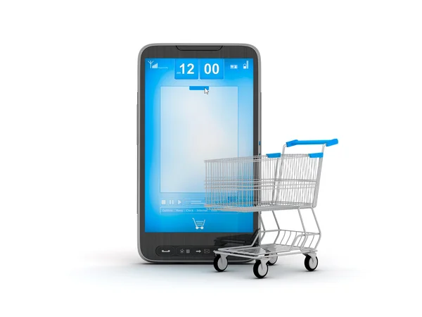 E zakupy - sklep internetowy przez telefon komórkowy — Zdjęcie stockowe