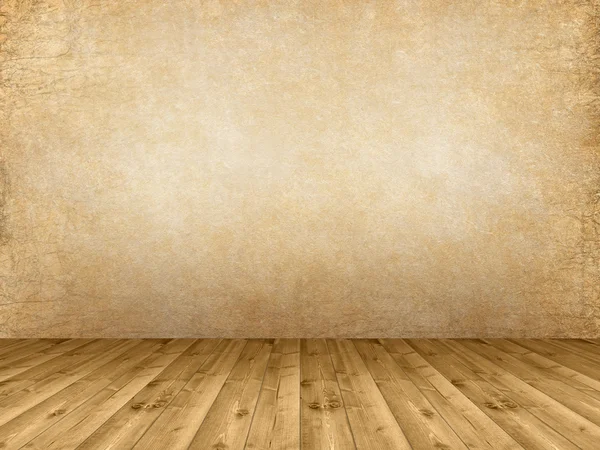 Внутрішній фон - дерев'яна підлога і гранжева стіна Стокове Фото