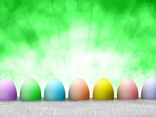 Happy Easter - colored eggs on green background — Stock Photo, Image