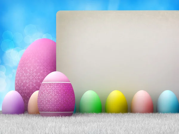 Happy Easter - colored eggs and copy space - Template design — Stock Photo, Image