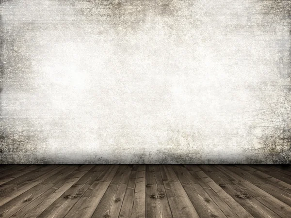 Vnitřní pozadí - dřevěná podlaha a stěna grunge — Stock fotografie
