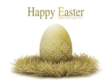 Happy Easter - template design - golden egg on white background clipart