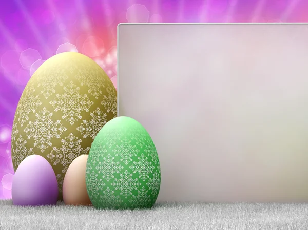 Modelo de Páscoa - ovos e espaço de cópia no fundo colorido — Fotografia de Stock