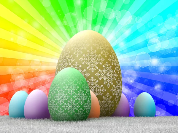 Huevos de Pascua y fondo arco iris —  Fotos de Stock