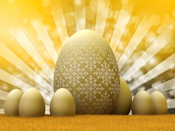 Easter golden eggs on golden background — Stock Photo, Image