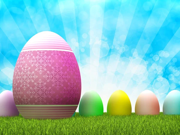 Easter background - colored eggs on blue background — Stock Photo, Image