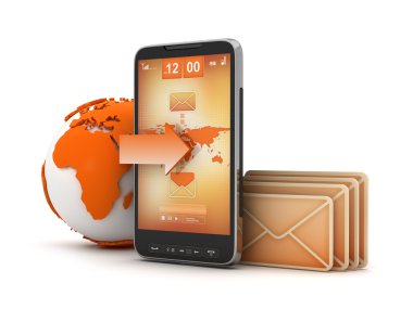 Mobile internet - cell phone, globe and mail envelopes clipart