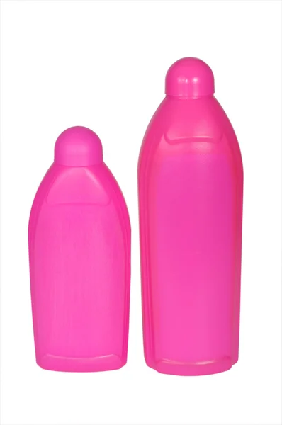 Duas garrafas de plástico rosa — Fotografia de Stock