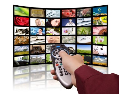 Digital television production concept, remote control TV. clipart