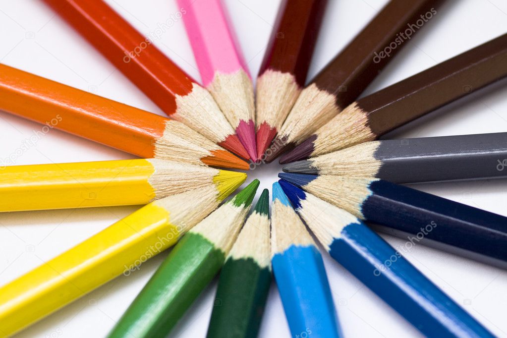 Colored pencil wheel. Pencils isolated.