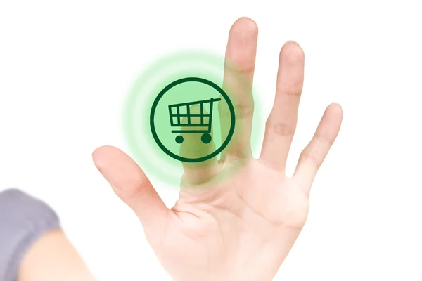 Tlačítko obchod na bílé touchscreen — Stock fotografie