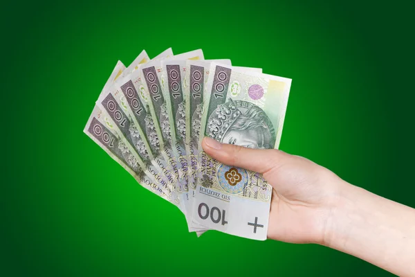 波兰人的钱。绿色背景 — 图库照片