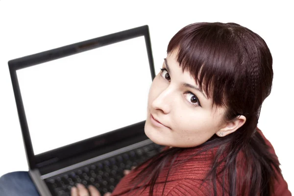 Beautiful young lady using laptop — Stock Photo, Image