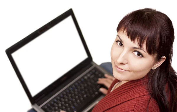Vacker ung dam med laptop — Stockfoto