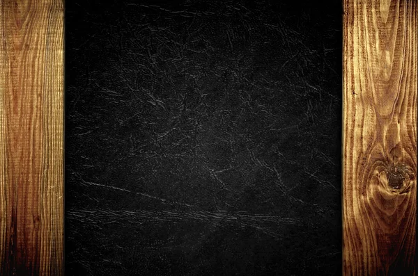 Ahşap paneller ile siyah deri — Stok fotoğraf