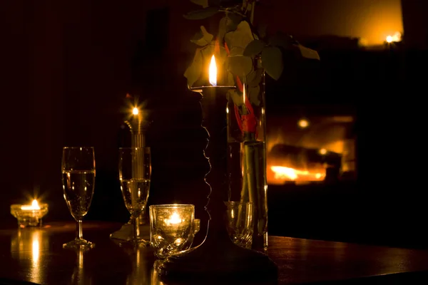 Stock image Glasses in front of fireplace. Cozy space