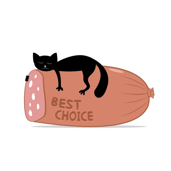 Black cat and "best choice" sausage — Stock Vector