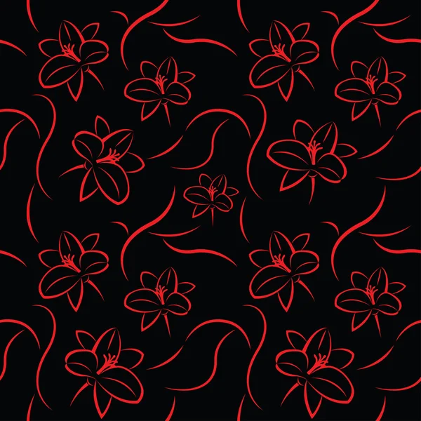 Red floral seamless on black — Stock Vector