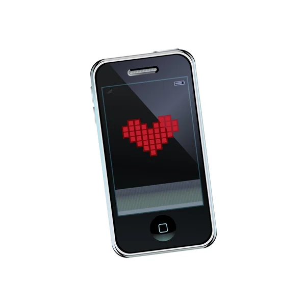 Mobile phone with heart — Stock Vector