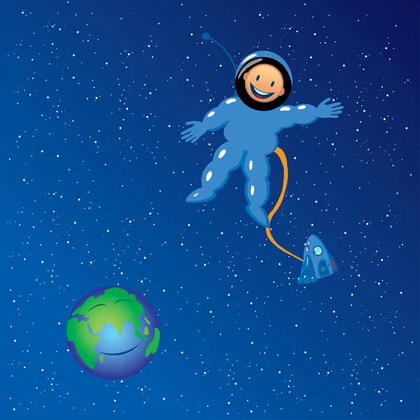 Astronauta dos desenhos animados no espaço exterior —  Vetores de Stock