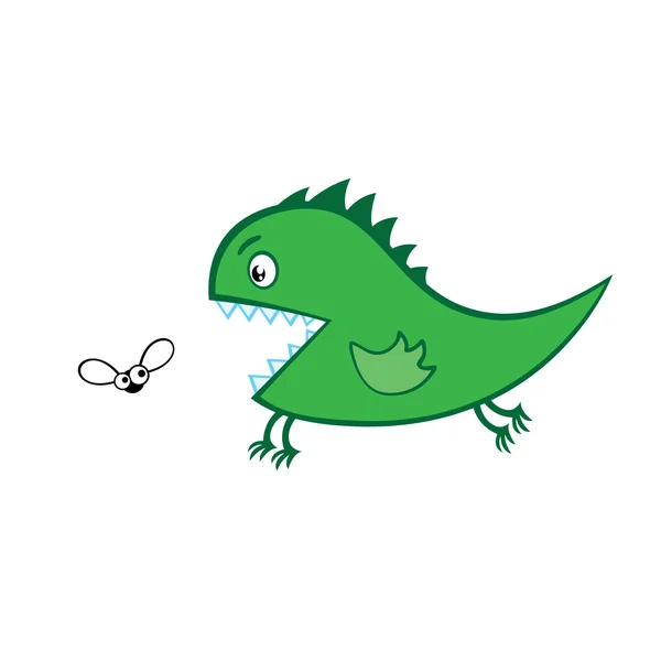 Groene monster en kleine vliegen — Stockvector