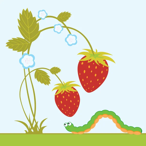 Caterpillar och jordgubbe — Stock vektor