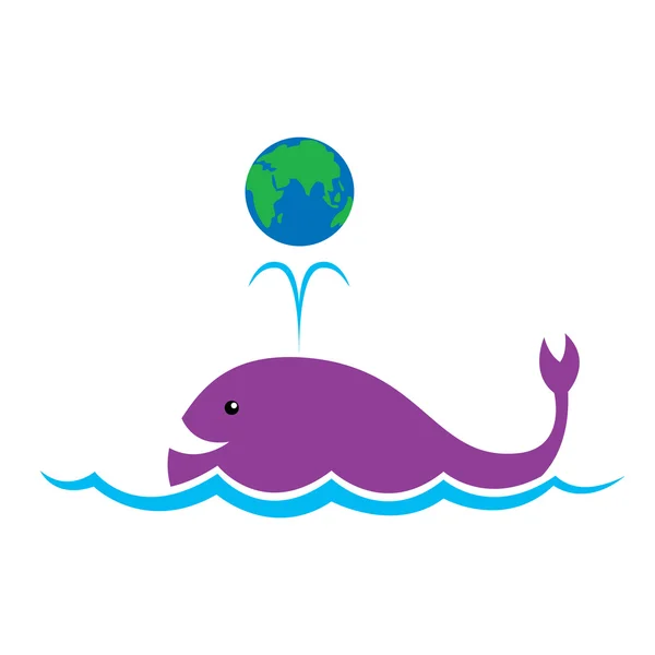 Balena cartone animato sta giocando con la terra — Vettoriale Stock