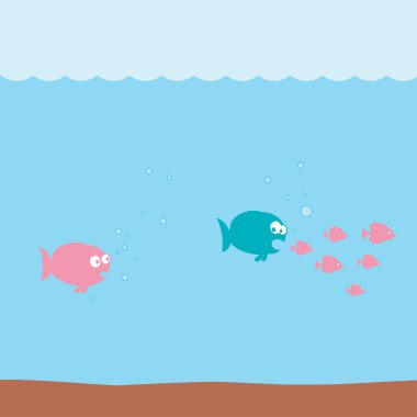 komik karikatür balıklar su altında