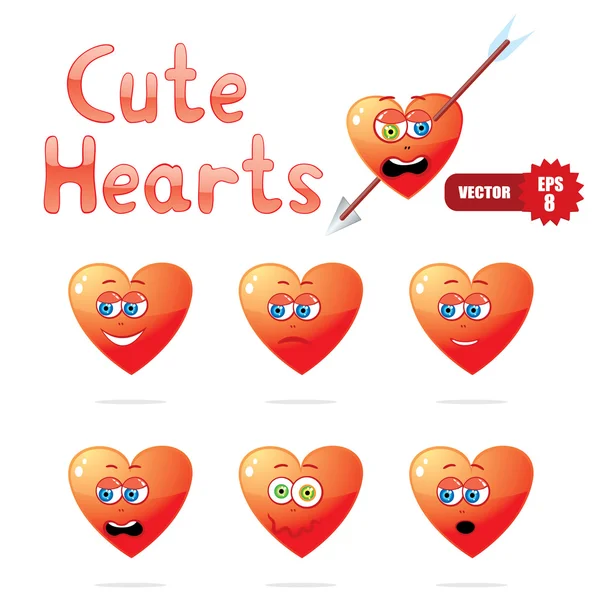 Lindos corazones de dibujos animados — Vector de stock