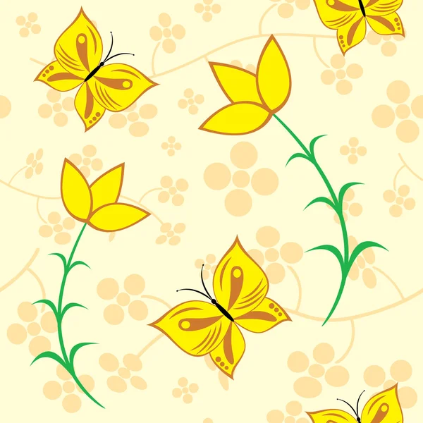 Квіткова безшовна текстура з метеликами — стоковий вектор