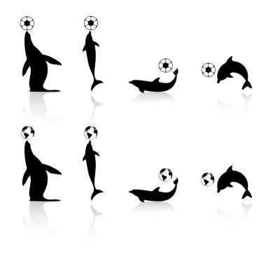 Marine animals silhouettes with football and Earth symbols clipart